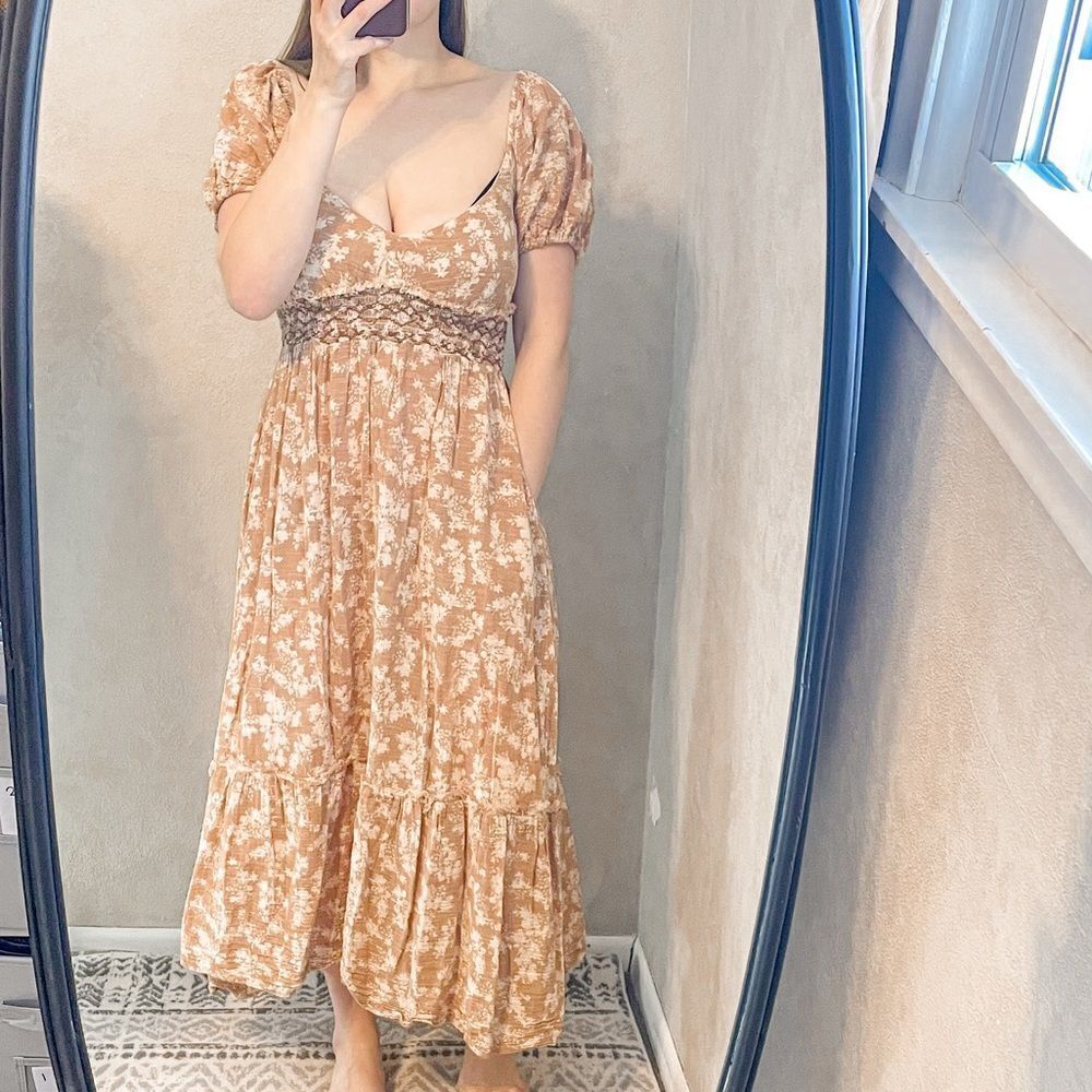 Free People Ellie Printed Maxi Dress Cotton S